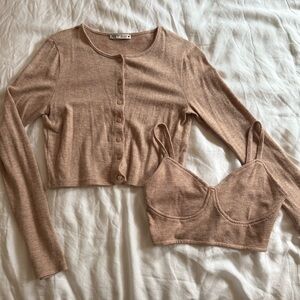 Zara Tan/Brown Cropped Cardigan (M) and Bralette (S) Set